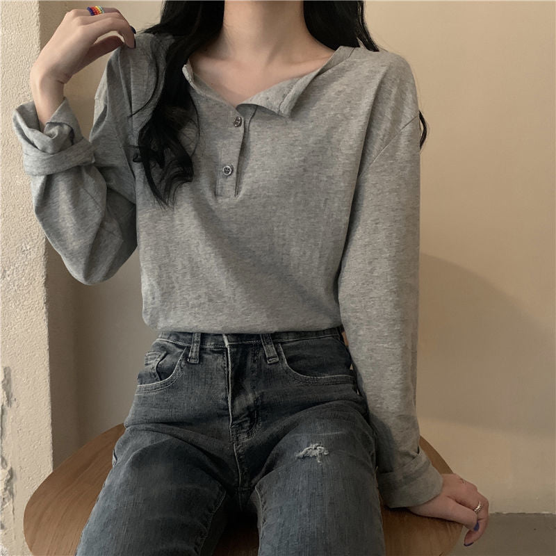 Damen Langarmshirt mit Kragen und Knopfleiste Modern Eveloria