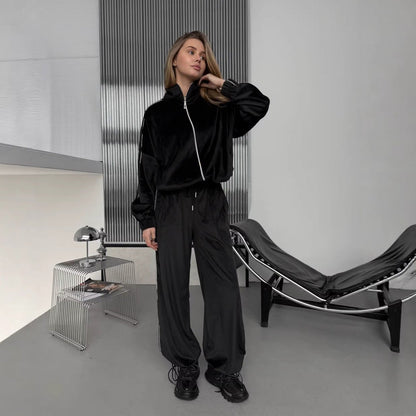 Damen Sportanzug-Set Samt Lässiger Schnitt Eveloria