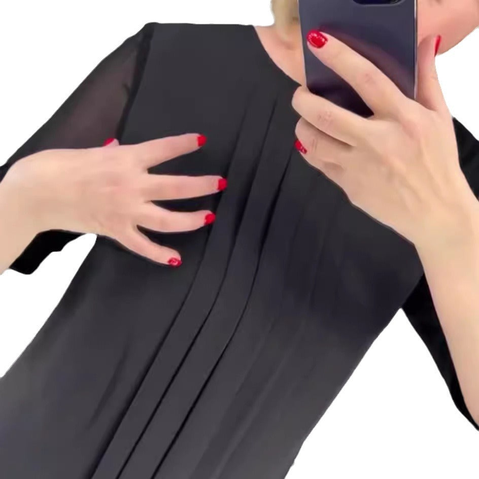 Damen Rüschenkleid transparente Ärmel Eveloria