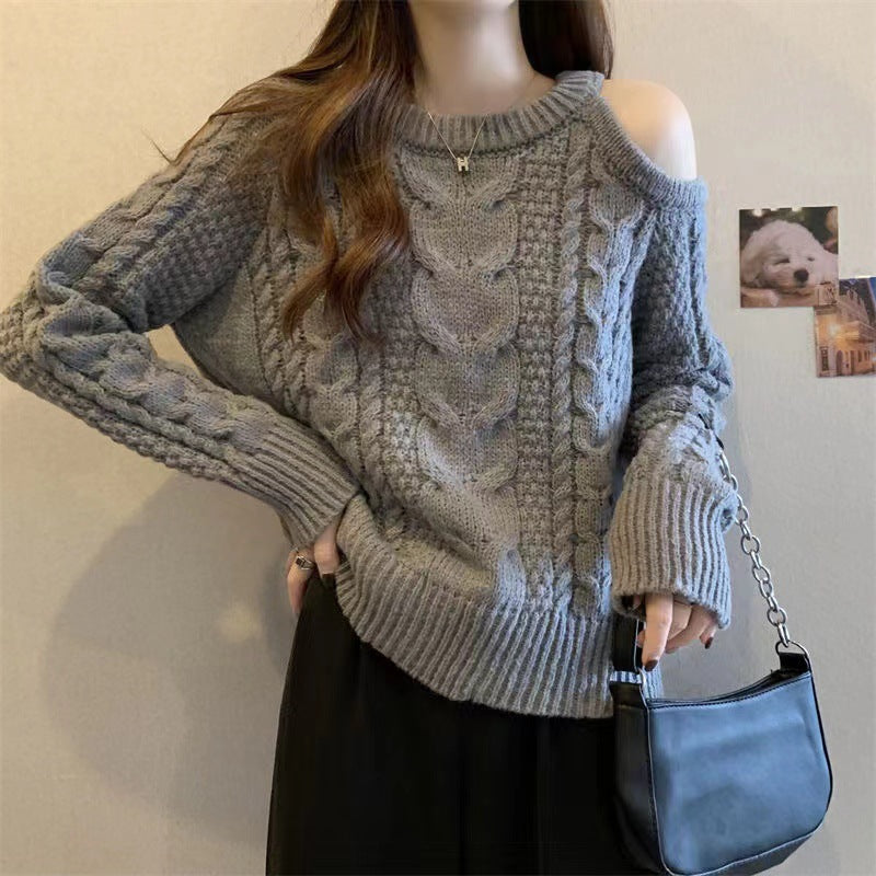 Damen Grobstrickpullover Asymmetrisch Zopfmuster Eveloria - Eveloria
