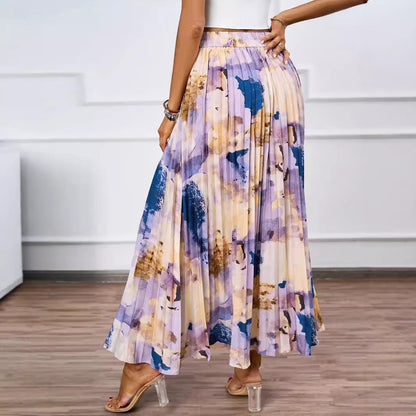 Damen Maxirock Plissiert Floralmuster Eveloria