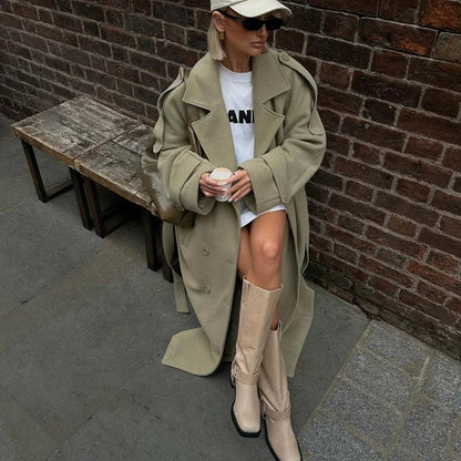Damen Oversized-Mantel mit Gürtel Tailliert Eveloria