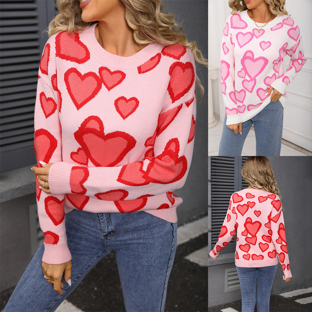 Damen Strickpullover Herzdesign Locker Schnitt - Eveloria