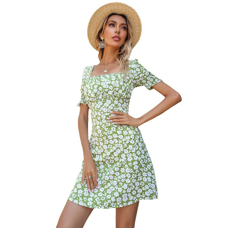 Damen Minikleid Floralmuster Rüschen Details