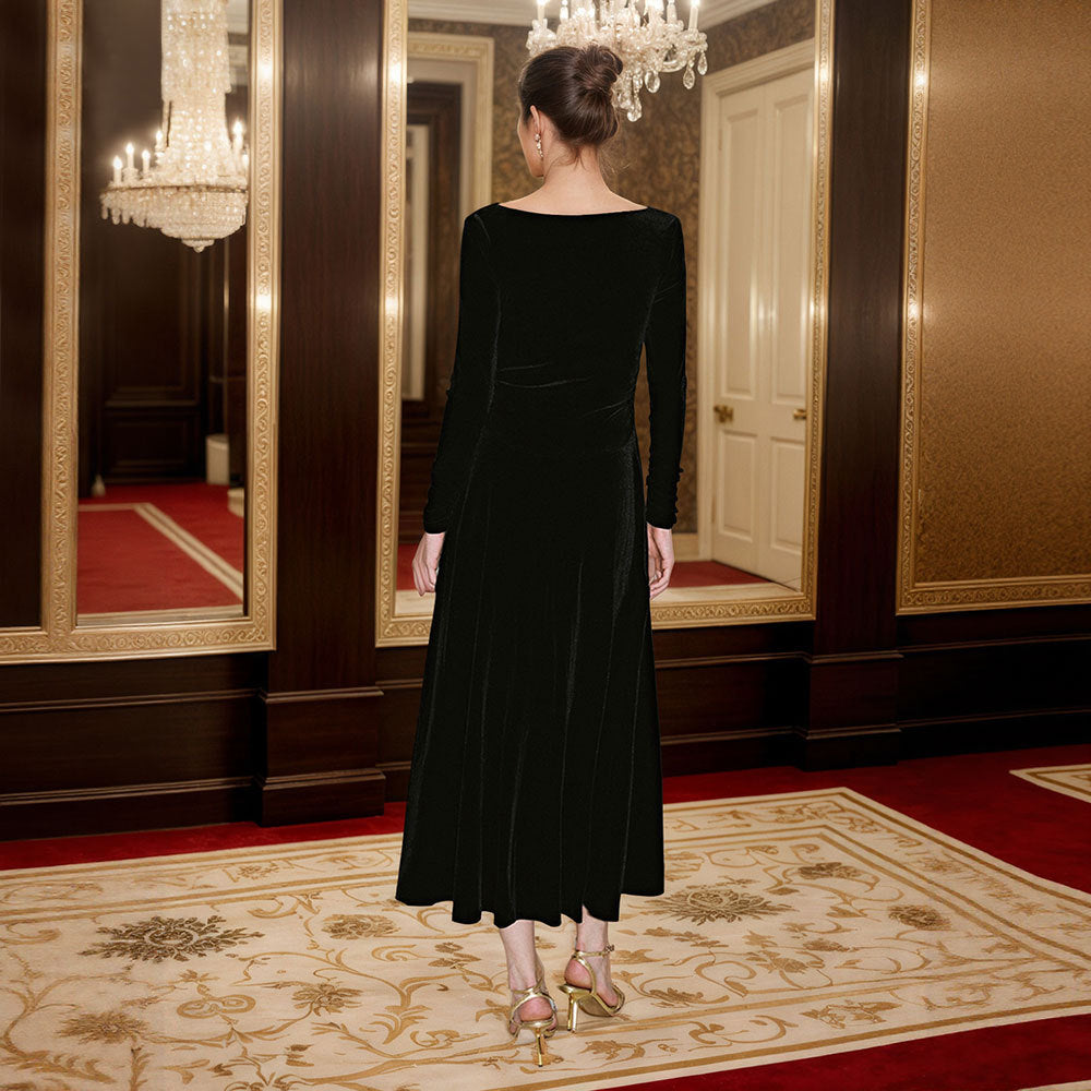 Damen Maxikleid Cowl-Ausschnitt Längsärmel Eveloria
