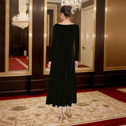 Damen Maxikleid Cowl-Ausschnitt Längsärmel Eveloria