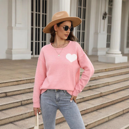 Damen Pullover Weich Herzapplikation Rosa Eveloria - Eveloria