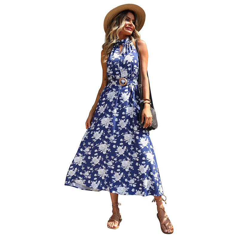 Eveloria Damen Maxi-Kleid Blumenmuster Taillengürtel