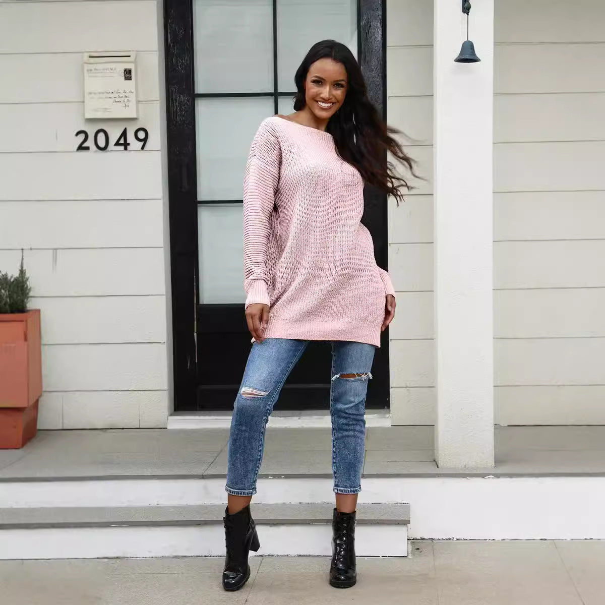 Damen Strickpullover Weites Design Strukturiert Eveloria