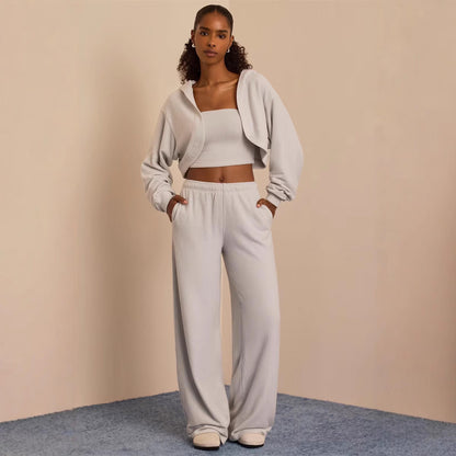 Damen Crop- und weite Hose Eveloria Baumwolle Beige