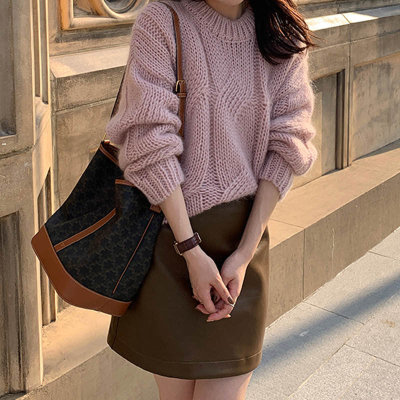 Damen Grobstrickpullover Zopfdesign Weich