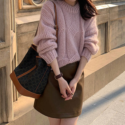 Damen Grobstrickpullover Zopfdesign Weich