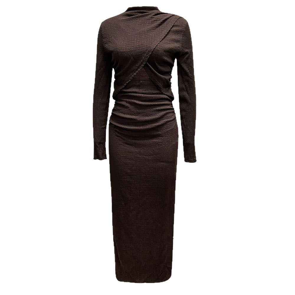 Damen Wickelkleid Langärmlig Schlitz Eveloria
