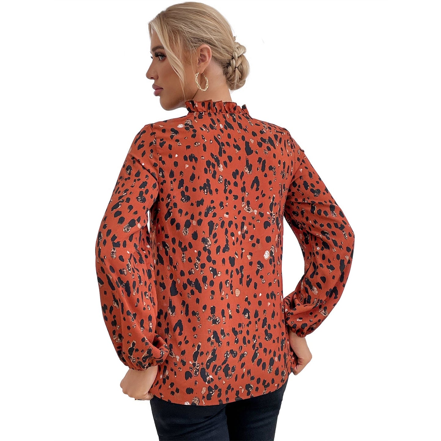Damen Bluse Leopardenmuster Voluminöse Ärmel Floral Eveloria