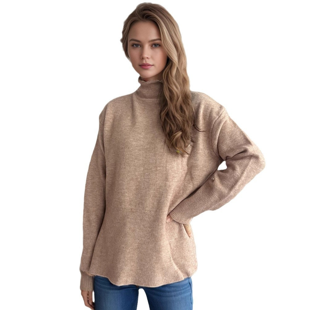 Damen Pullover Mit Hochem Kragen Und Seitentaschen Eveloria