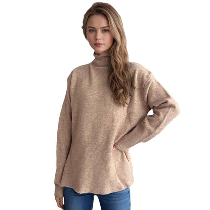 Damen Pullover Mit Hochem Kragen Und Seitentaschen Eveloria