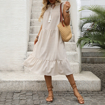 Damen Maxikleid Sommer Asymmetrischer Volant Bindegürtel Eveloria