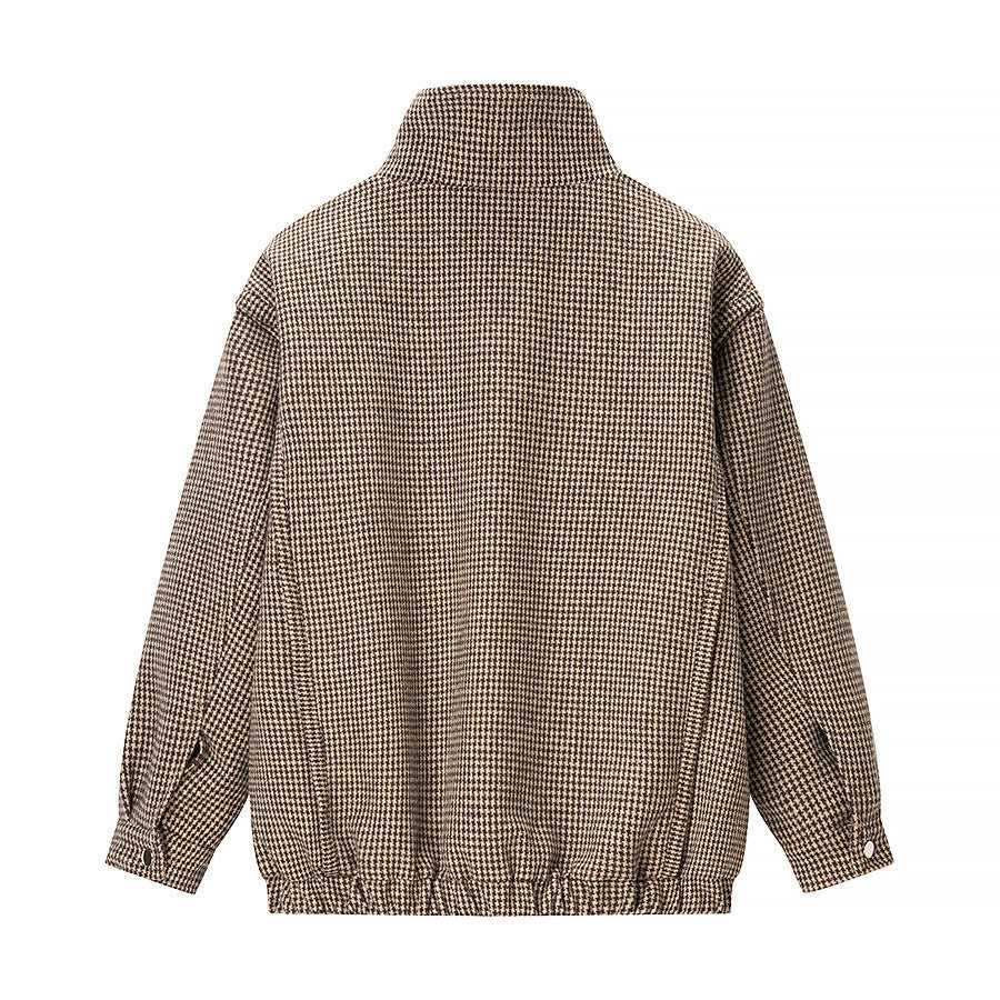 Damen Übergangsjacke Klassisches Karomuster Stehkragen