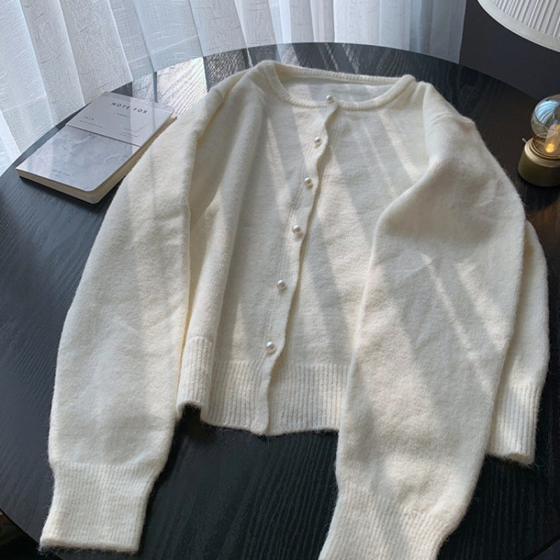 Damen Strickjacke Edle Perlenknöpfe Modernes Design