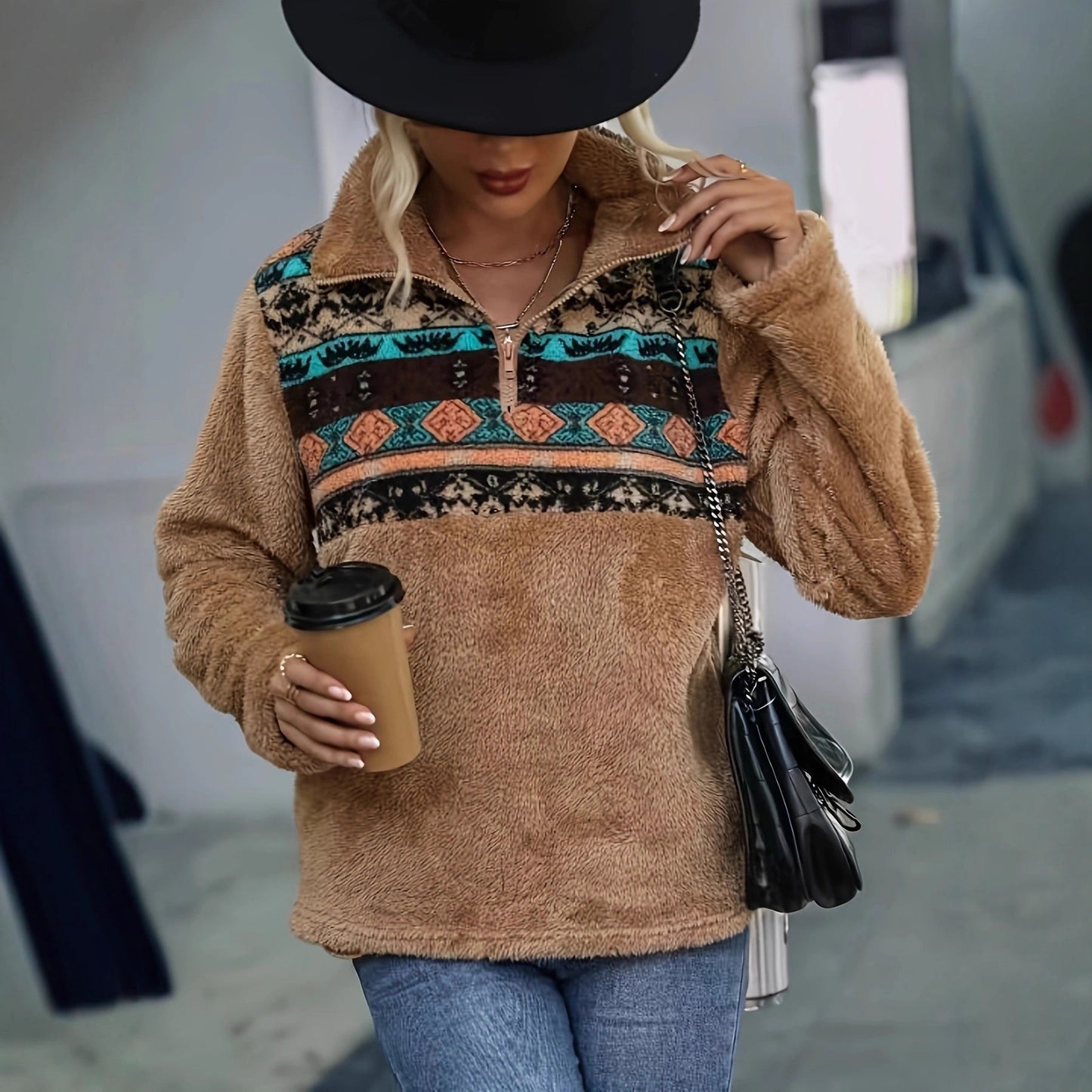 Damen Fleece-Pullover Kuschelig Reißverschluss Multifarben Eveloria - Eveloria