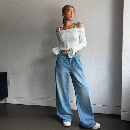 Damen Cropped Off-Shoulder Rüschendetails