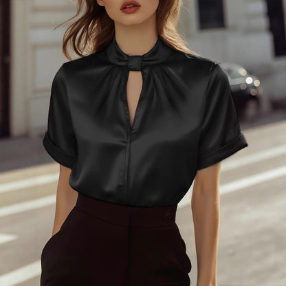 Damen Bluse Stehkragen Schimmernder Stoff