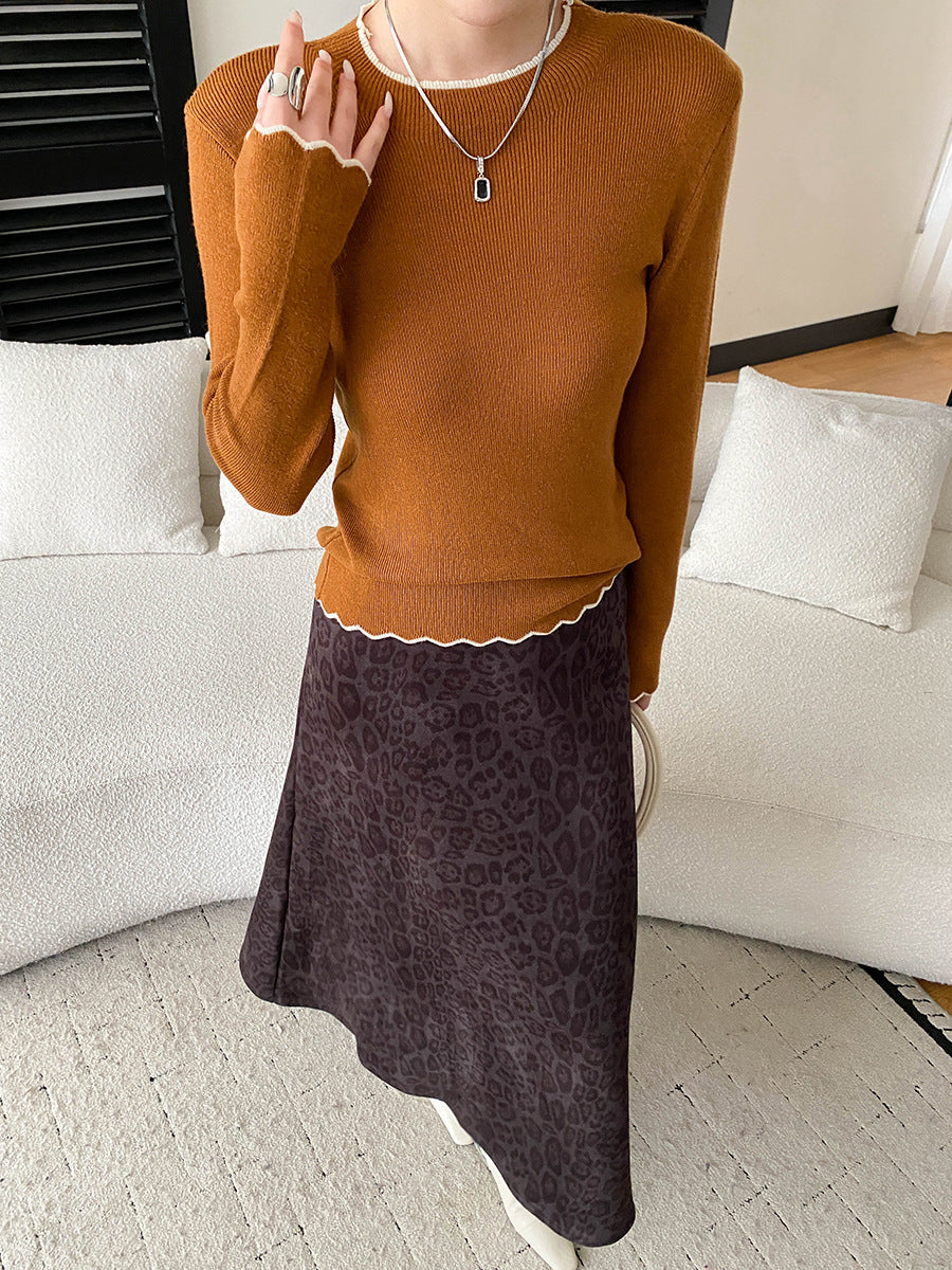 Damen Pullover Wellen-Saum Rippstruktur Eveloria