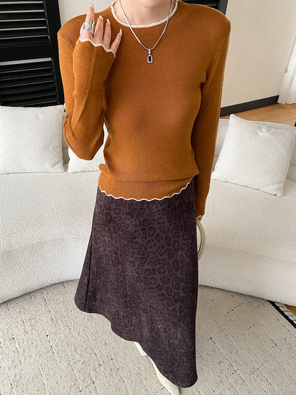 Damen Pullover Wellen-Saum Rippstruktur Eveloria