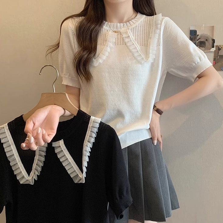 Damen Strickoberteil Atmungsaktiv Rüschensaum Elegantes Design - Eveloria
