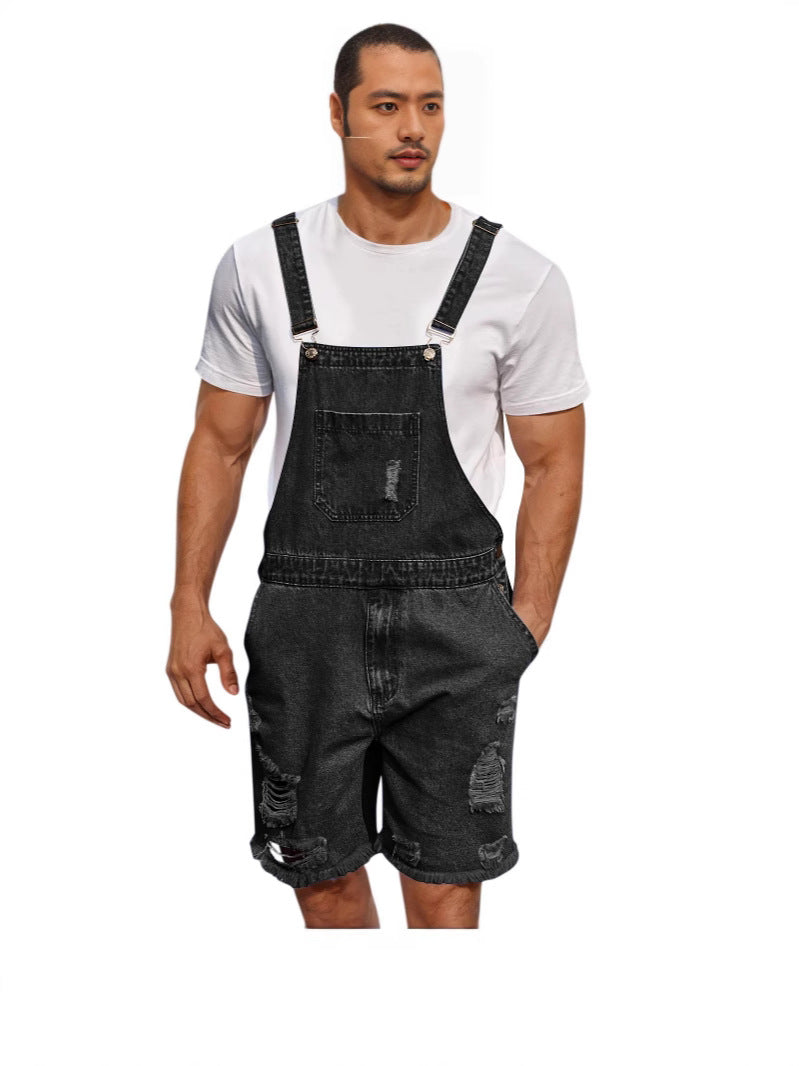 Herren Latzhose Distressed Denim Blau