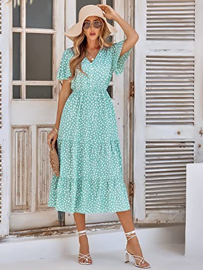 Damen Maxikleid A-Linie Rüschen Eveloria