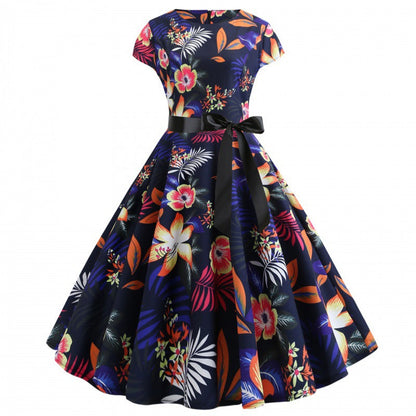 Damen Midi-Kleid Florales Design Schwingender Rock - Eveloria