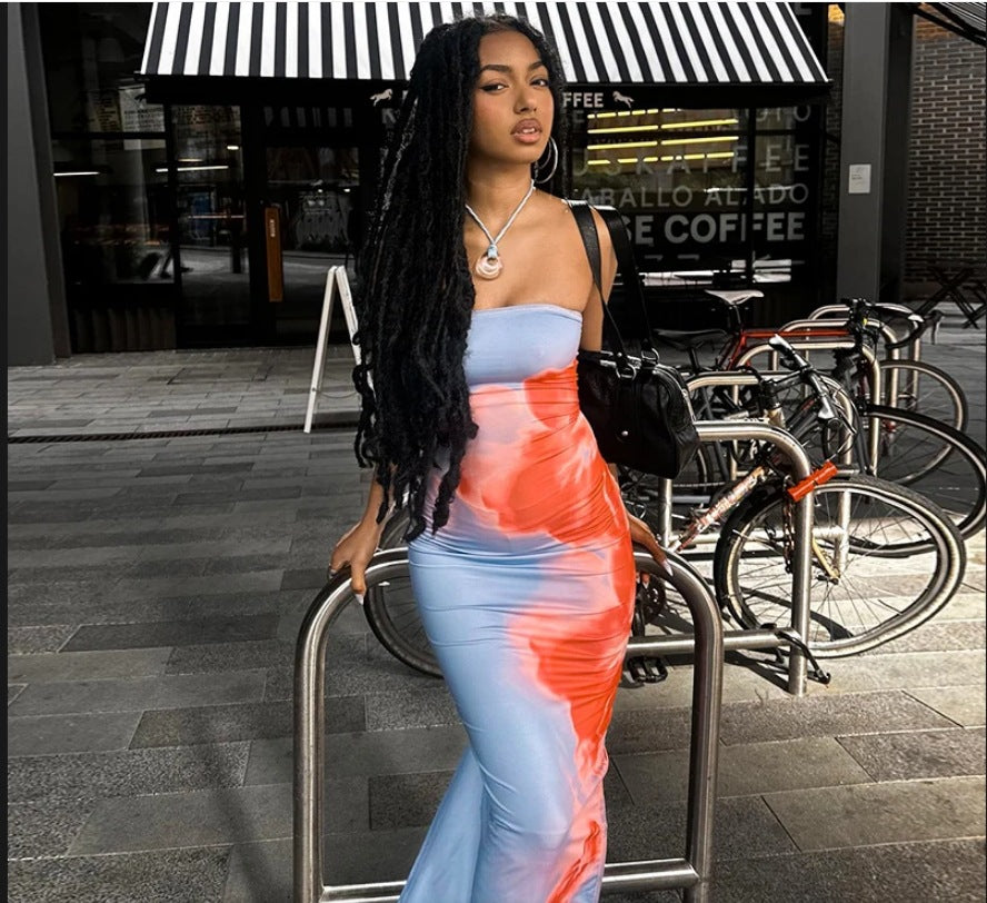 Damen Langarmkleid Figurbetonter Schnitt Moderner Farbverlauf