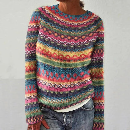 Damen Strickpullover Bunt Muster Lässig Eveloria