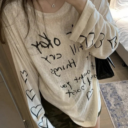 Damen Oversized Oberteil Off-Shoulder Design mit Schriftzug - Eveloria