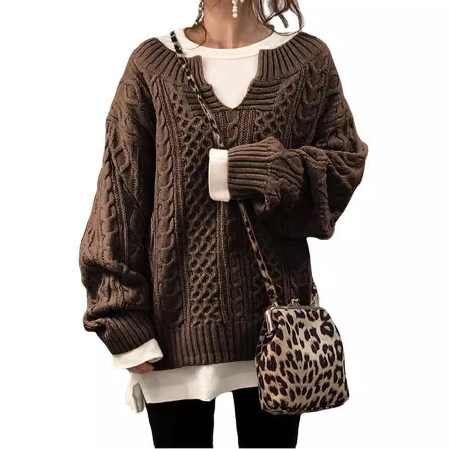 Damen Strickpullover V-Ausschnitt Weiches Material Eveloria