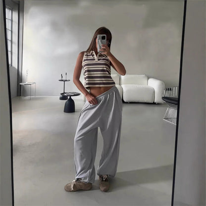 Damen Freizeithose Weites Bein Elastischer Bund