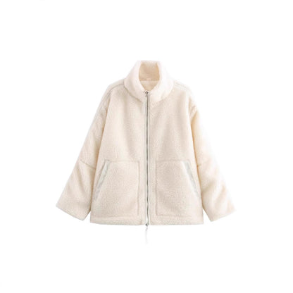 Damen Fleecejacke Hochkragen Praktische Taschen Grau Eveloria - Eveloria