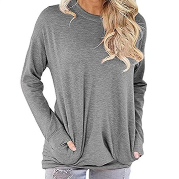 Damen Longsleeve Pullover mit Taschen Rundhals Eveloria
