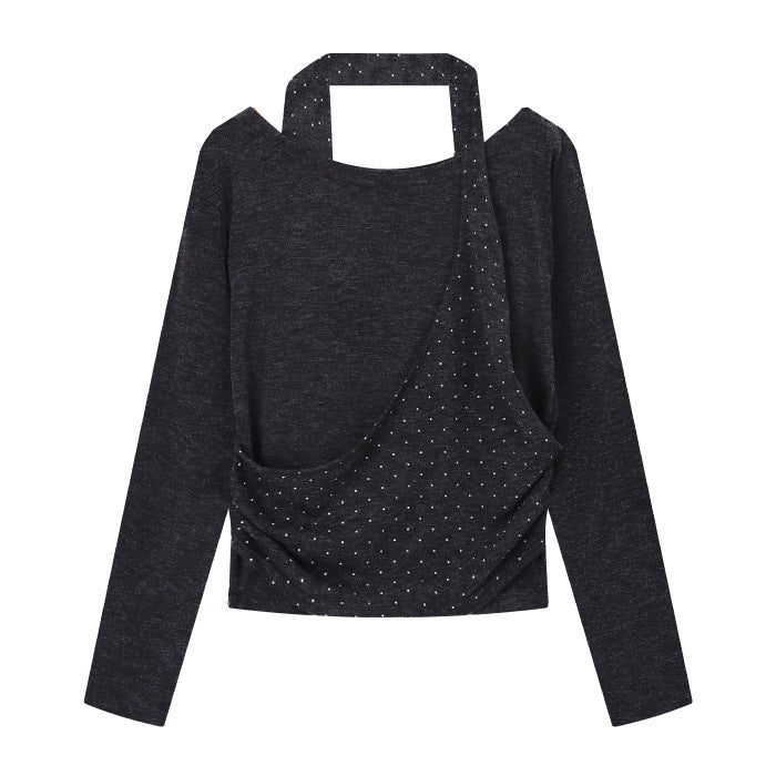 Damen Oberteil Asymmetrischer Ausschnitt Eleganter Riemen Eveloria