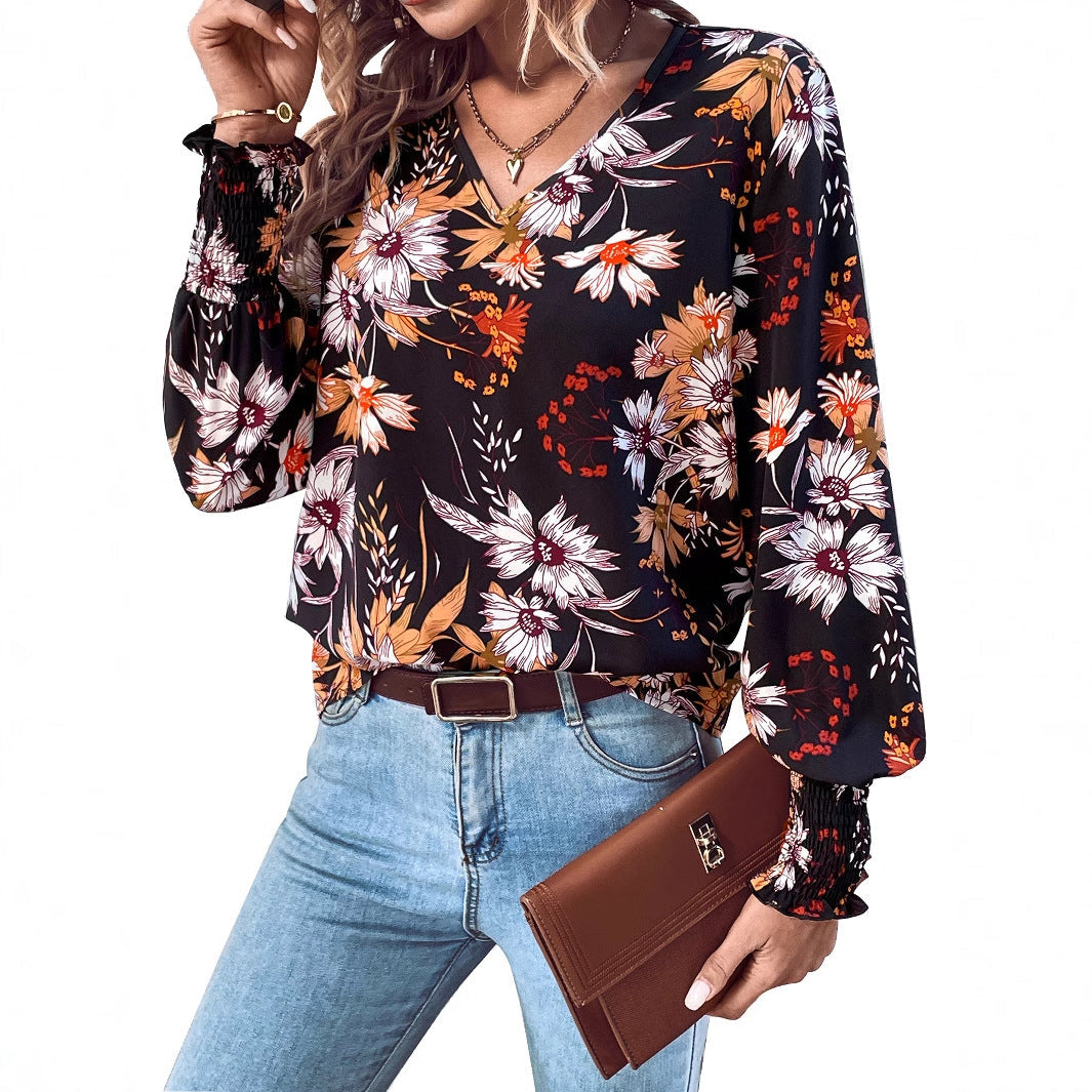 Damen Bluse Floralmuster Elastisch