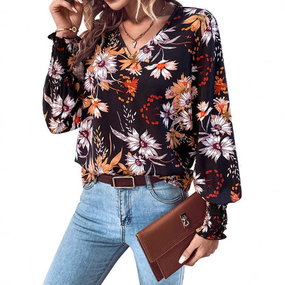 Damen Bluse Floralmuster Elastisch
