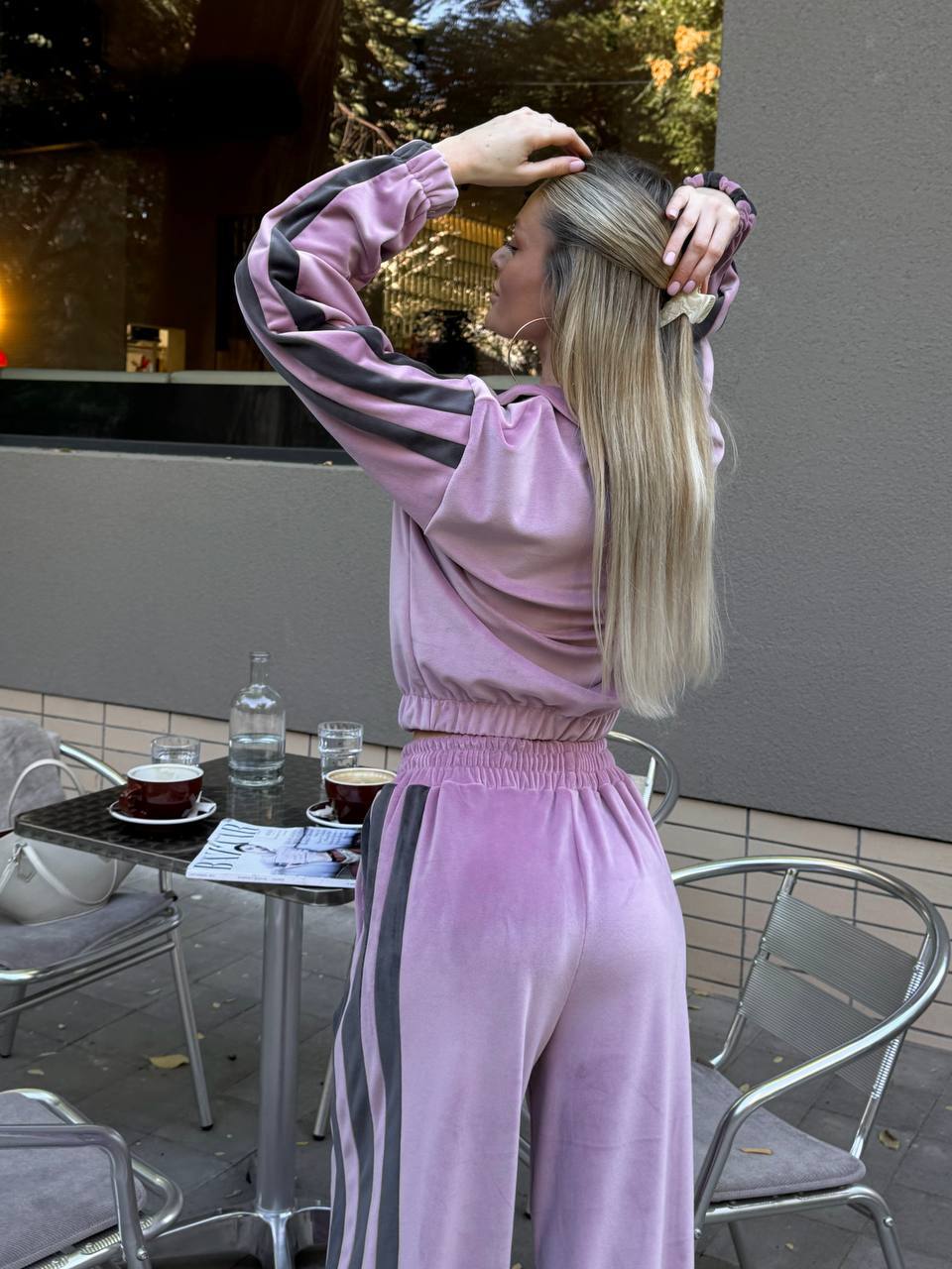 Damen Jogginganzug Velours Elastisch Hochkragen Eveloria