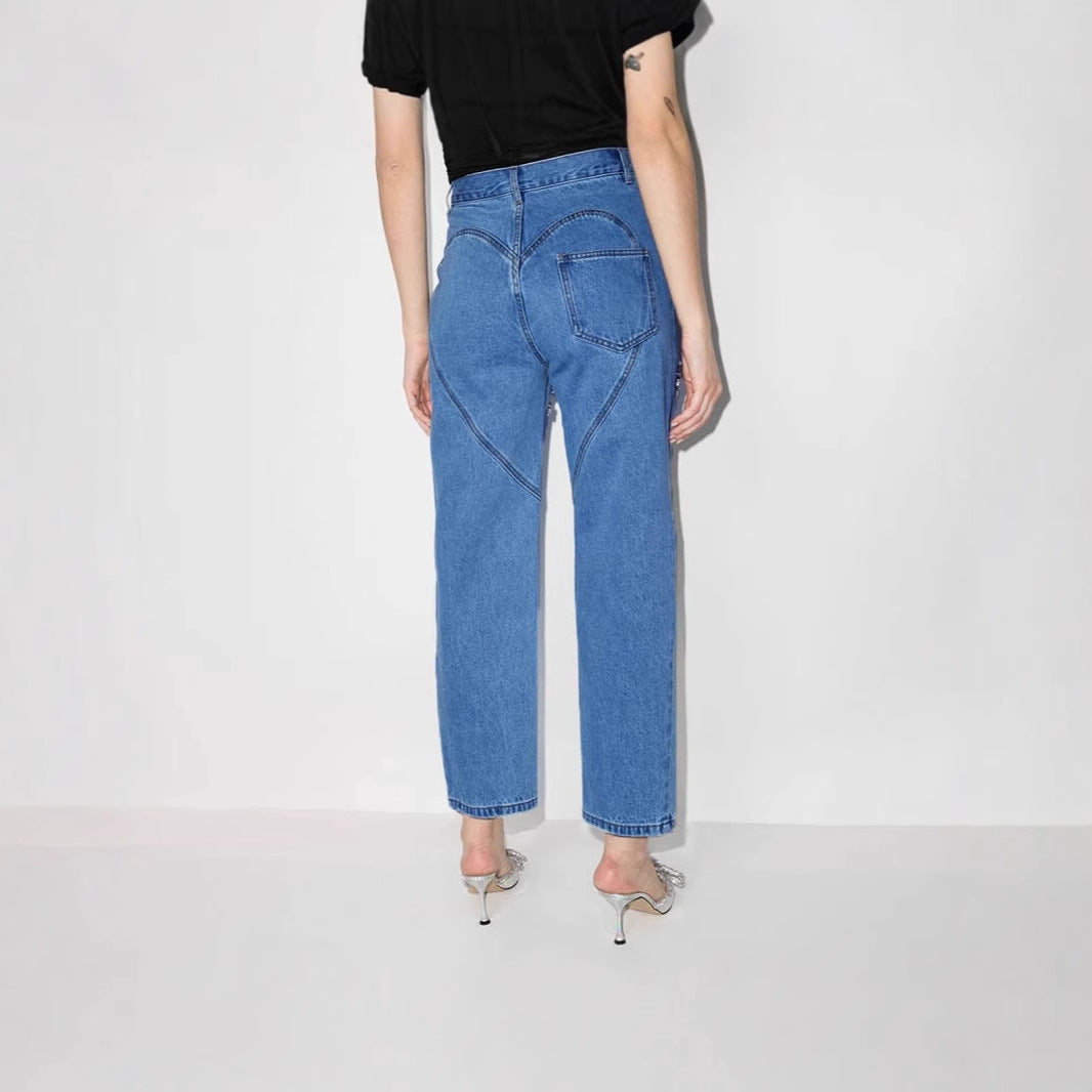 Damen Destroyed Jeans mit Applikationen Glitzer Effekt Eveloria