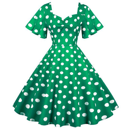 Damen Rockabilly Kleid Polka Dots Muster schwingender Saum - Eveloria