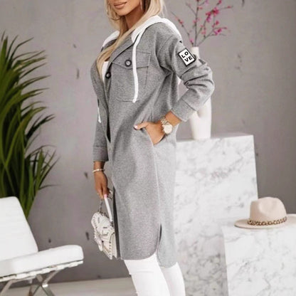Damen Oversized Kapuzenjacke mit Knöpfen und Taschen Eveloria