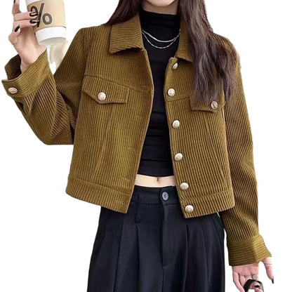 Damen Kordjacke Dekorative Knöpfe Braun Eveloria