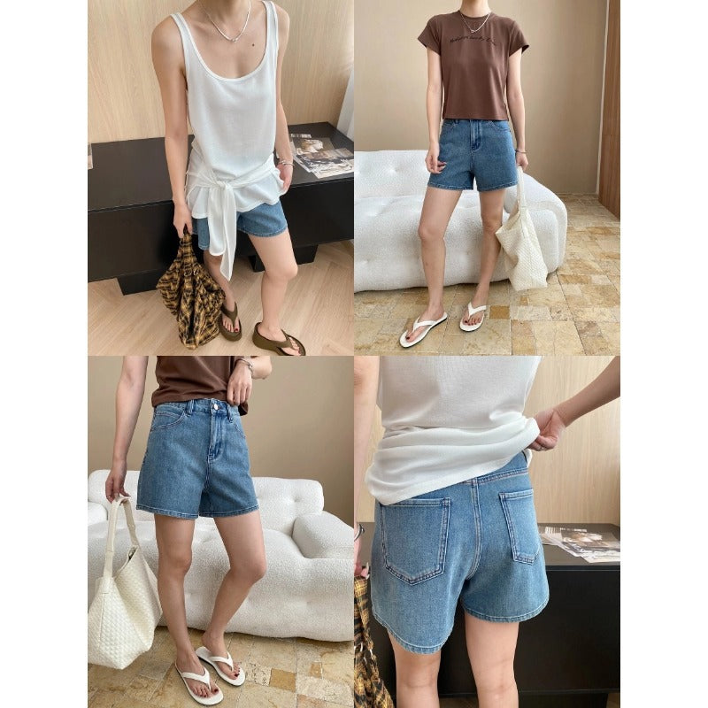 Damen Jeansshorts Hochbund Moderner Schnitt Blau Eveloria