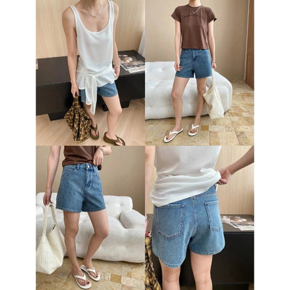 Damen Jeansshorts Hochbund Moderner Schnitt Blau Eveloria