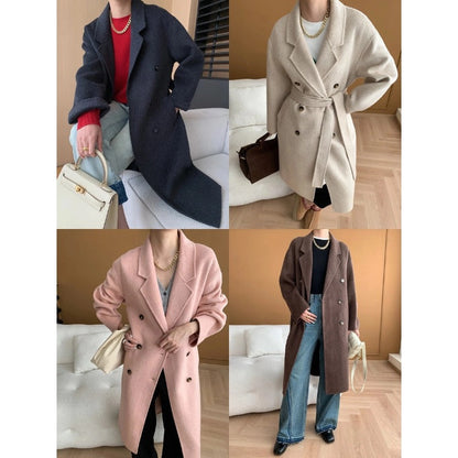 Damen Wollmantel Eleganter Doppelt-Knopf Weit Schnitt